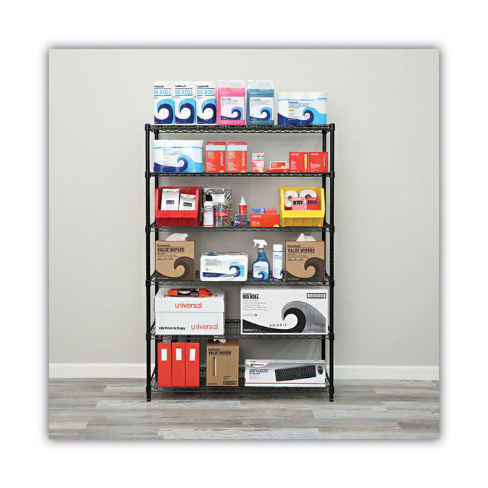 NSF Certified 6-Shelf Wire Shelving Kit, 48w x 18d x 72h, Black