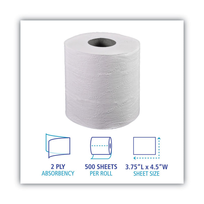 Two-Ply Toilet Tissue, Septic Safe, White, 500 Sheets/Roll, 96 Rolls/Carton
