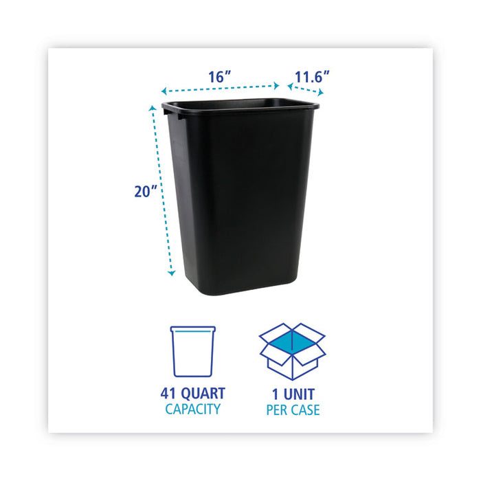 Soft-Sided Wastebasket, 41 qt, Plastic, Black