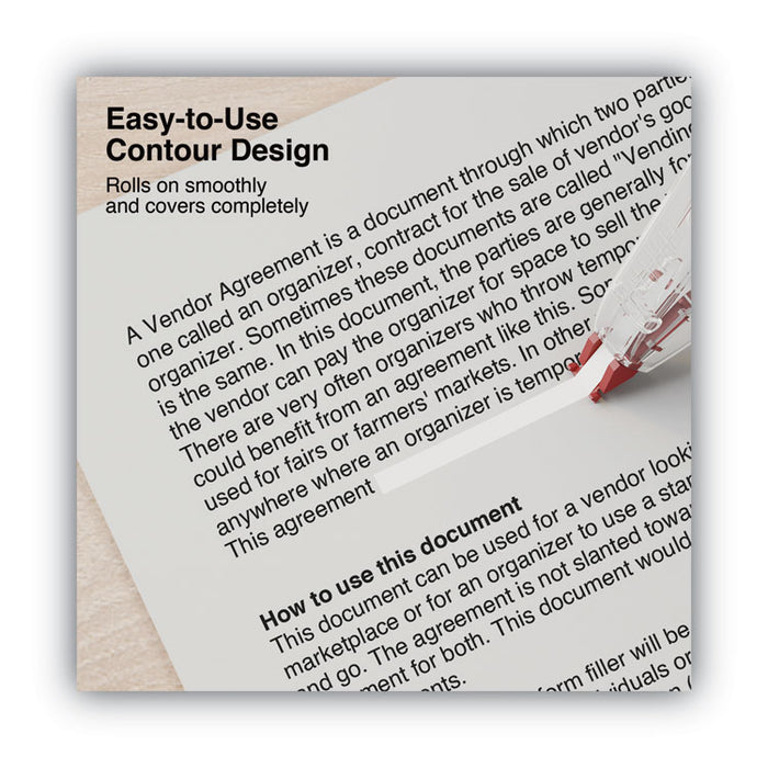 Correction Tape Dispenser, Non-Refillable, 0.2" x 26.25 ft, White Tape, Clear/Red Dispenser, 2/Pack