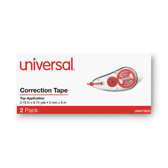 Correction Tape Dispenser, Non-Refillable, 0.2" x 26.25 ft, White Tape, Clear/Red Dispenser, 2/Pack