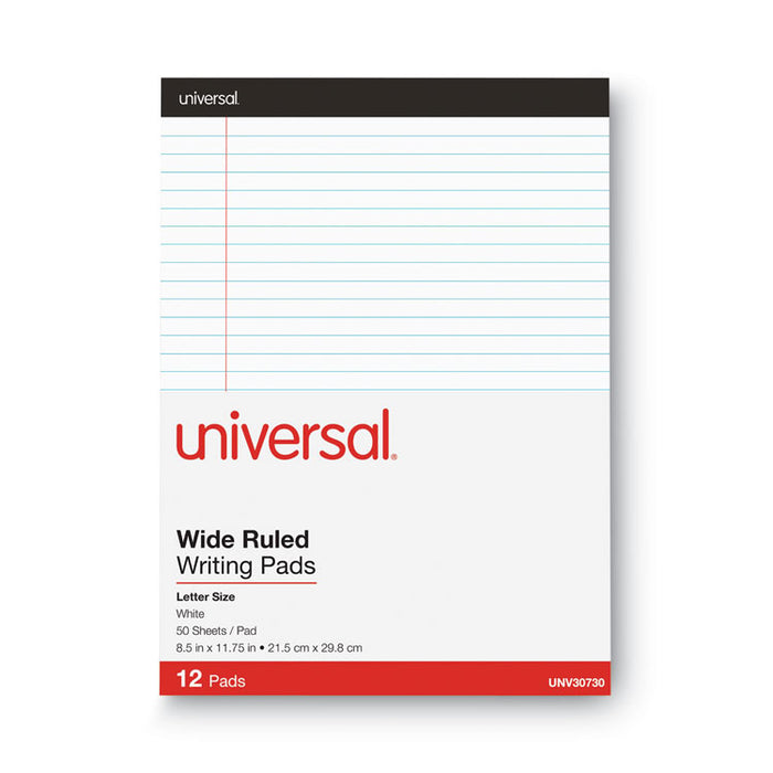 Premium Ruled Writing Pads with Heavy-Duty Back, Black Headband, Wide/Legal Rule, (50) White 8.5 x 11 Sheets, 12/Pack