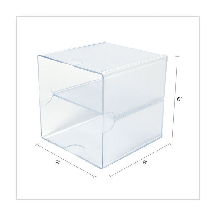 Stackable Cube Organizer, Divided, 2 Compartments, Plastic, 6 x 6 x 6, Clear