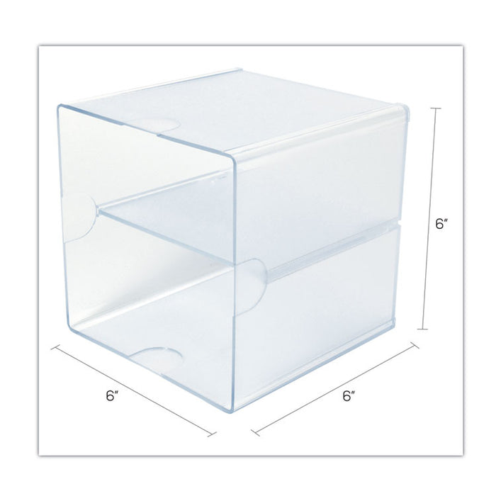 Stackable Cube Organizer, Divided, 2 Compartments, Plastic, 6 x 6 x 6, Clear