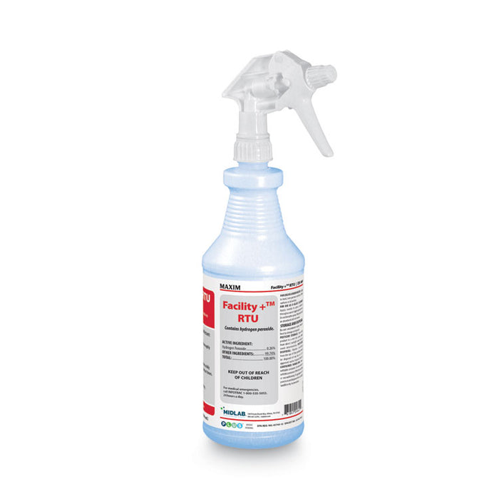 Facility+ RTU Disinfectant, Safe-to-Ship, Unscented, 32 oz Bottle, 6/Carton