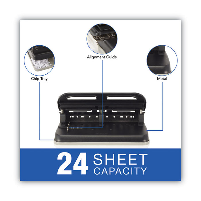24-Sheet Easy Touch Two- to Seven-Hole Precision-Pin Punch, 9/32" Holes, Black