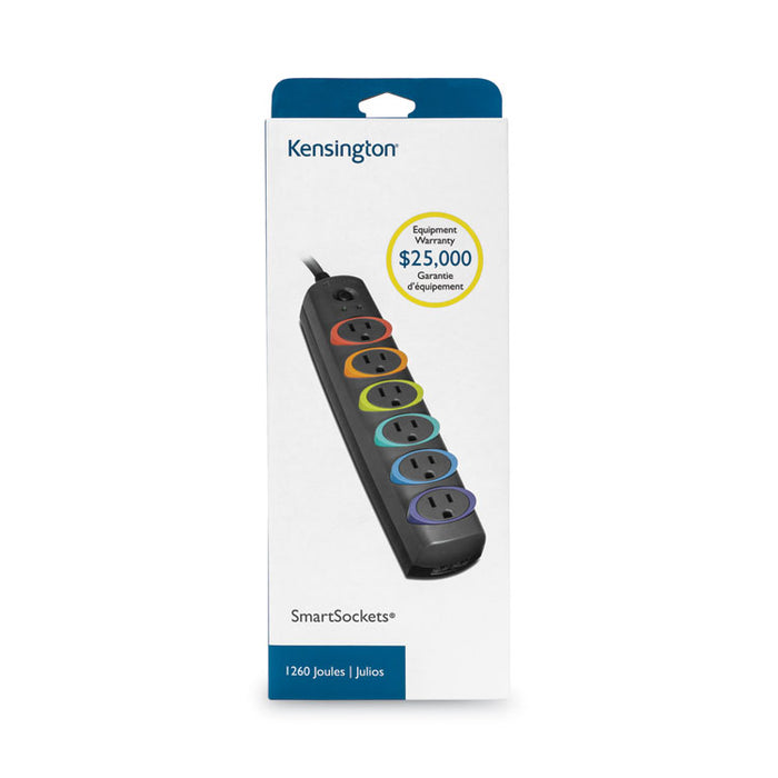SmartSockets Color-Coded Strip Surge Protector, 6 AC Outlets, 8 ft Cord ...