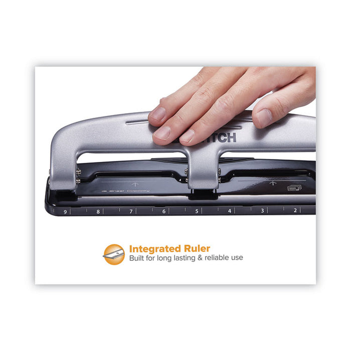 12-Sheet EZ Squeeze Three-Hole Punch, 9/32" Holes, Black/Silver