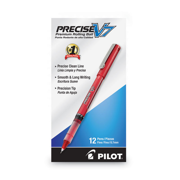Precise V7 Rollerball Pen, Stick, Fine 0.7 mm, Red Ink, Red/Clear Barrel, Dozen