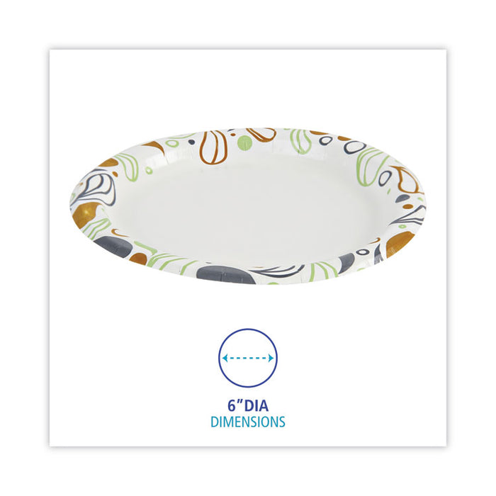 Deerfield Printed Paper Plates, 6" dia, Coated/Soak Proof, White/Yellow/Green/Purple, 250/Pack, 4 Packs/Carton