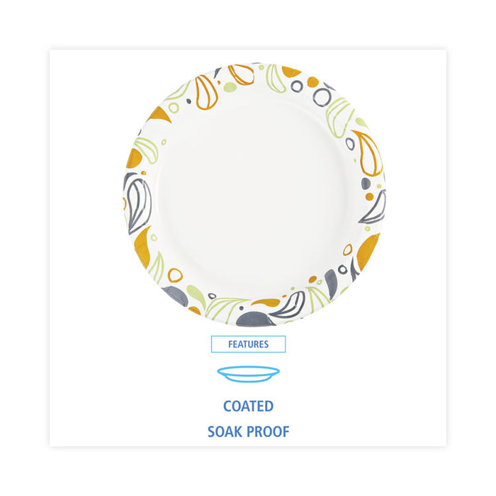 Deerfield Printed Paper Plates, 9" dia, Coated/Soak Proof, White/Yellow/Green/Purple, 125/Pack, 8 Packs/Carton