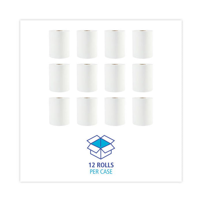 Hardwound Paper Towels, 1-Ply, 8" x 600 ft, White, 2" Core, 12 Rolls/Carton