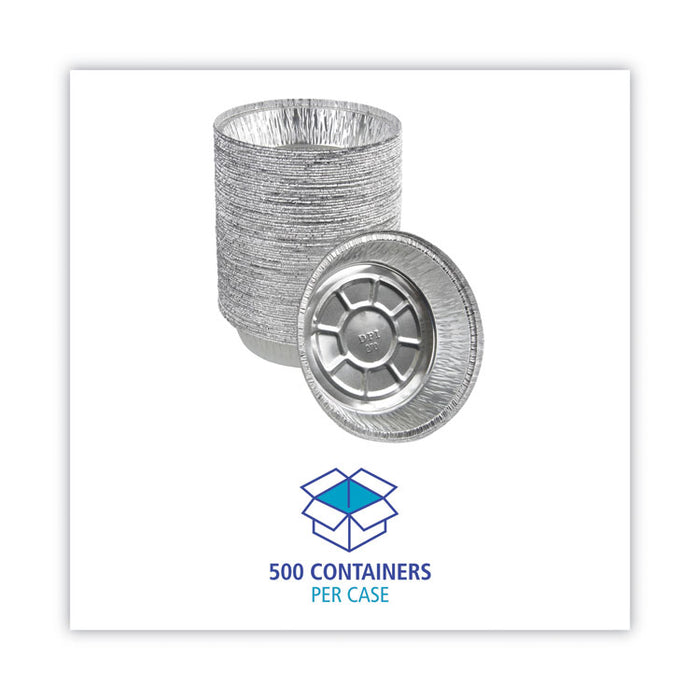 Round Aluminum To-Go Containers, 250 Gauge, 24 oz, 7" Diameter x 1.47" h, Silver, 500/Carton