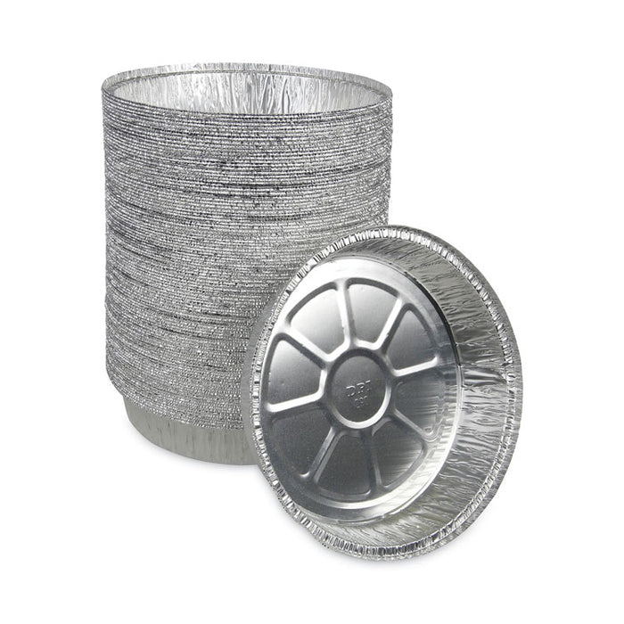 Round Aluminum To-Go Containers, 300 Gauge, 48 oz, 9" Diameter x 1.66" h, Silver, 500/Carton
