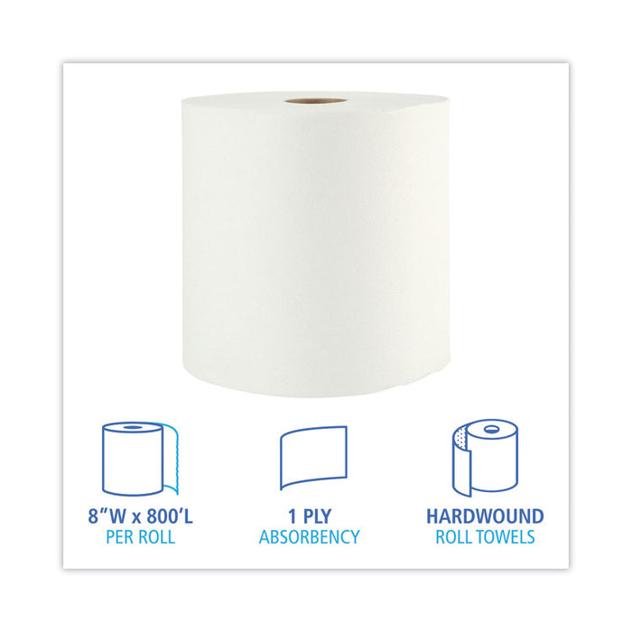 Boardwalk Xtra Roll Towels, 1-Ply, 8" x 800 ft, White, 6 Rolls/Carton