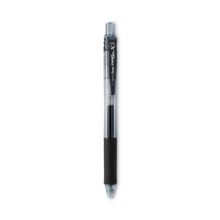 EnerGel-X Gel Pen, Retractable, Fine 0.5 mm, Black Ink, Clear/Black Barrel, Dozen