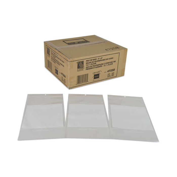 Write-On Poly Bags, 2 mil, 5" x 8", Clear, 1,000/Carton