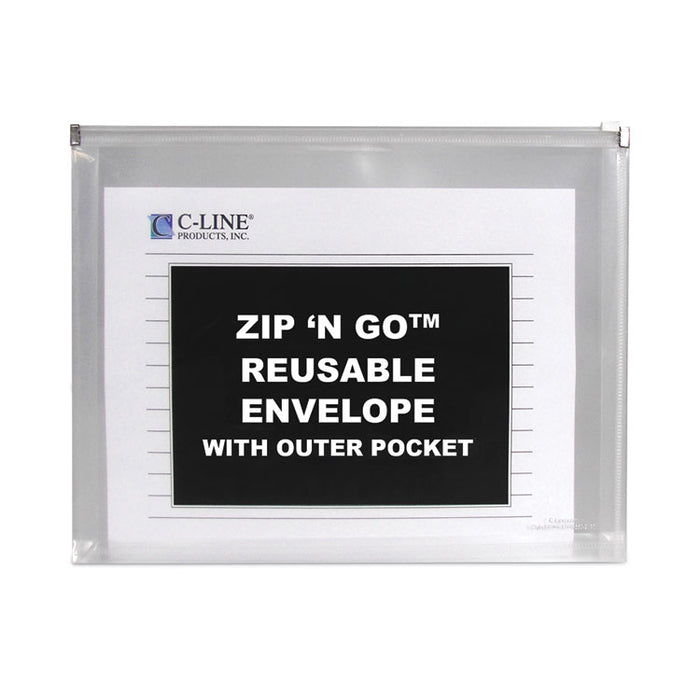 Zip 'N Go Reusable Envelope with Outer Pocket, 1" Capacity, 2 Sections, 10 x 13, Clear, 3/Pack