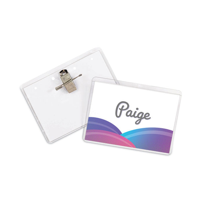 Name Badge Kits, Top Load, 3 1/2 x 2 1/4, Clear, Combo Clip/Pin, 50/Box