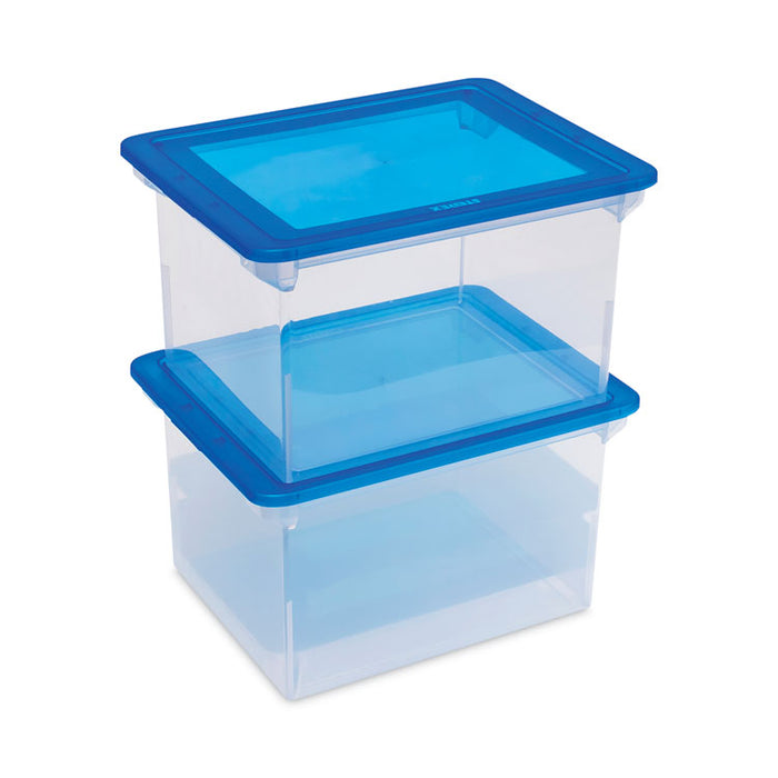 Plastic File Tote, Letter/Legal Files, 18.5" x 14.25" x 10.88", Clear/Blue