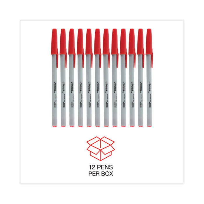 Ballpoint Pen, Stick, Medium 1 mm, Red Ink, Gray/Red Barrel, Dozen