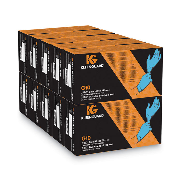 G10 2PRO Nitrile Gloves, Powder-Free, Large, 6 mil Thick, 9.5" Long, Blue, 100/Box, 10 Boxes/Carton
