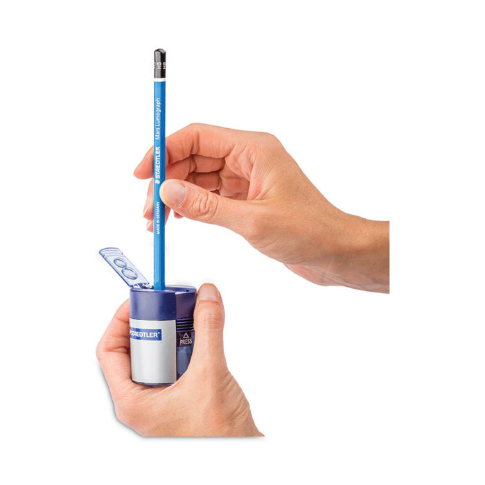 Handheld Manual Double-Hole Plastic Sharpener, 1.57 x 1.65 x 2.2, Blue/Silver, 6/Box