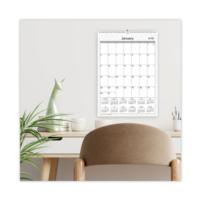 Enterprise Wall Calendar, Geometric Artwork, 12 x 17, White/Gray Sheets, 12-Month (Jan to Dec): 2026
