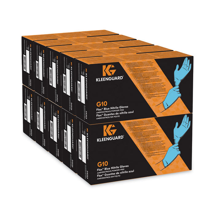 G10 Flex Blue Nitrile Gloves, Powder-Free, Medium, 3 mil Thick, 9.5" Long, Blue, 100/Box, 10 Boxes/Carton