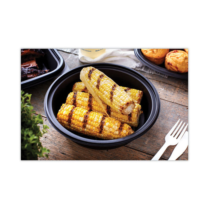 EarthChoice MealMaster Container with Lid, 32 oz, 8" Diameter x 2.12" h, Black/Clear, Plastic, 250/Carton