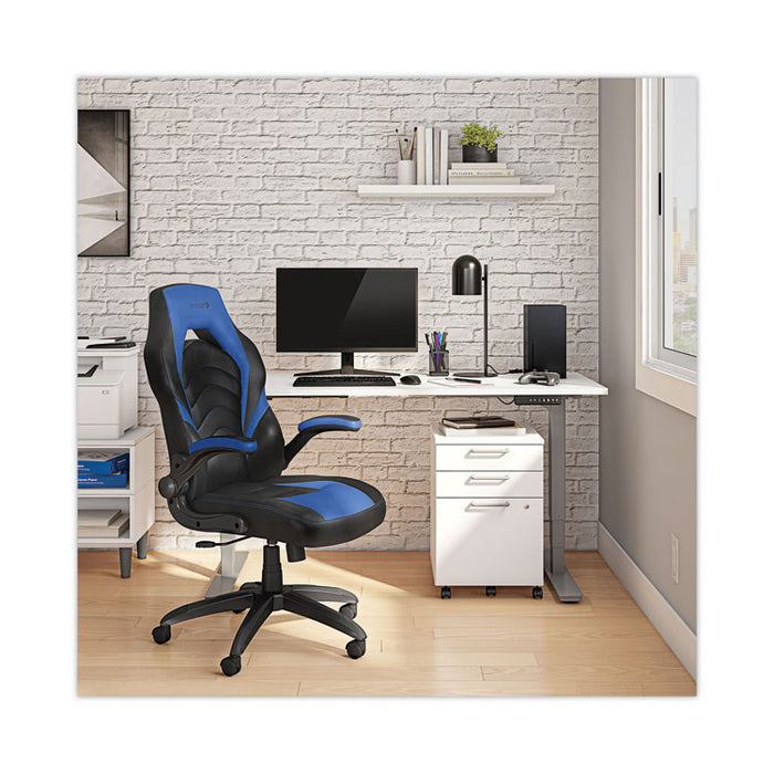 Vortex Bonded Leather Gaming Chair, Supports Up to 301 lbs, 17.9" to 21.6" Seat Height, Blue/Black, Black Base