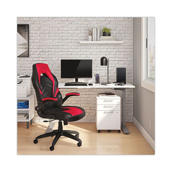Vortex Bonded Leather Gaming Chair, Supports Up to 301 lbs, 17.9" to 21.6" Seat Height, Red/Black Back, Black Base