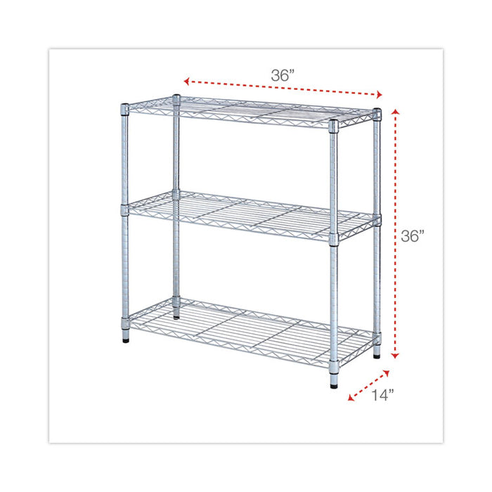 Residential Wire Shelving, Three-Shelf, 36w x 14d x 36h, Silver