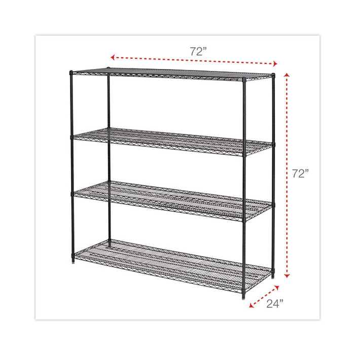 BA Plus Wire Shelving Kit, Four-Shelf, 72w x 24d x 72h, Black Anthracite Plus