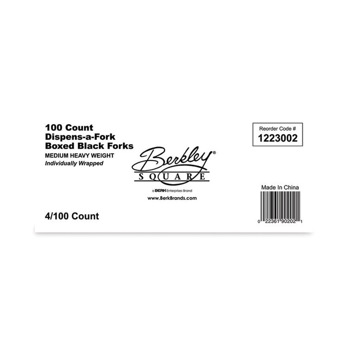 Dispens-a-Fork, Individually Wrapped, Mediumweight Fork, Plastic, Black, 100/Box