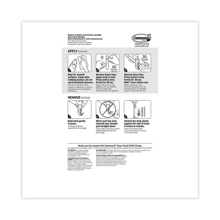 Small Wire Hooks, Small, Plastic/Metal, Clear, 0.5 lb Capacity, Clear, 15 Hooks and 20 Strips/Pack