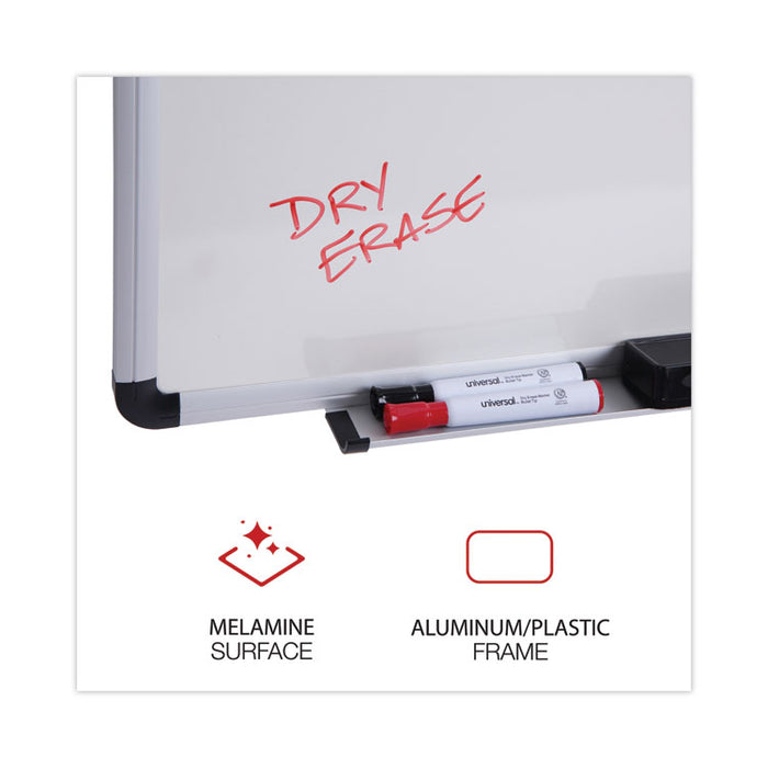 Modern Melamine Dry Erase Board with Aluminum Frame, 36" x 24", White Surface, Satin Aluminum Frame