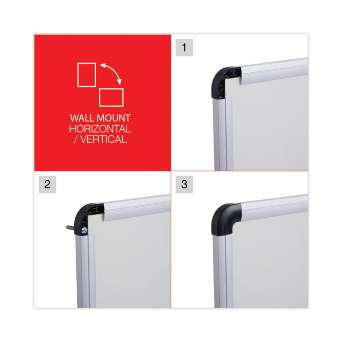 Modern Melamine Dry Erase Board with Aluminum Frame, 36" x 24", White Surface, Satin Aluminum Frame