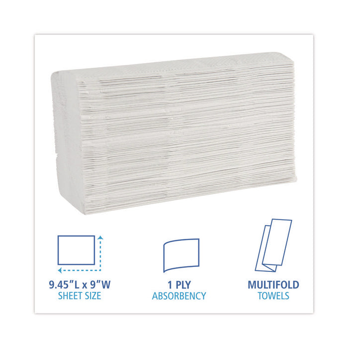 Multifold Paper Towels, 1-Ply, 9 x 9.45, White, 250 Towels/Pack, 16 Packs/Carton
