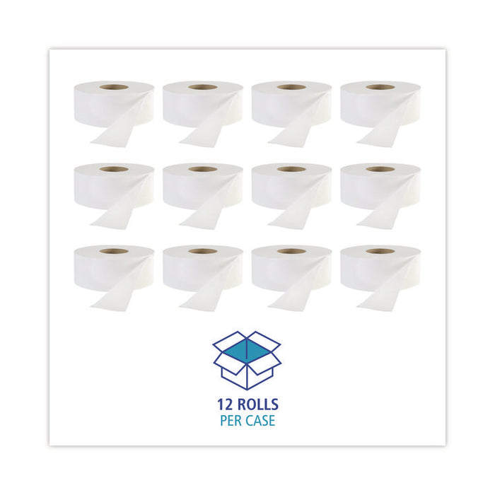JRT Jr. Bath Tissue, Jumbo, Septic Safe, 1-Ply, 3.3" x 2,000 ft, White, 12 Rolls/Carton