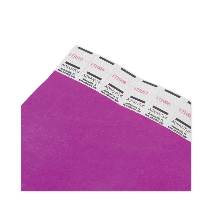 Crowd Management Wristbands, Sequentially Numbered, 9.75" x 0.75", Purple, 100/Pack