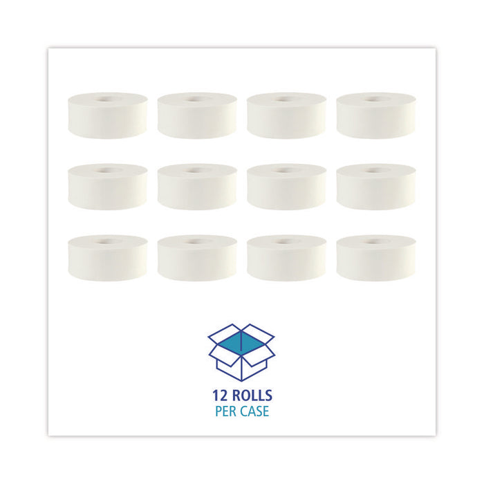 JRT Jumbo Roll Bathroom Tissue, Septic Safe, 2-Ply, 3.3" x 1,000 ft, White, 12 Rolls/Carton