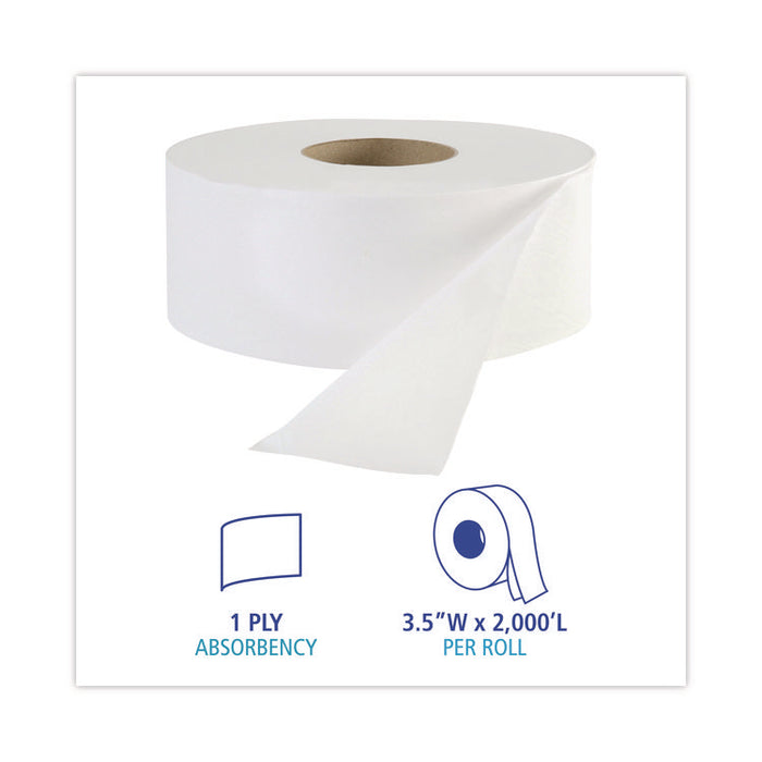 JRT Jr. Bath Tissue, Jumbo, Septic Safe, 1-Ply, 3.3" x 2,000 ft, White, 12 Rolls/Carton