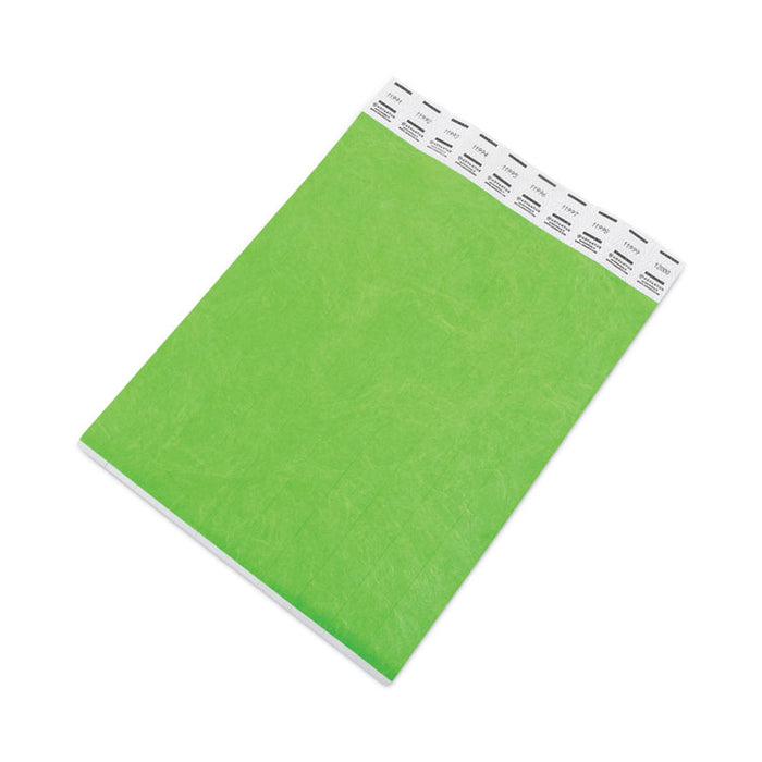 Crowd Management Wristbands, Sequentially Numbered, 9.75" x 0.75", Neon Green, 500/Pack