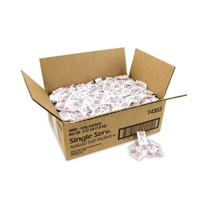 Iodized Salt Packet, 0.6 g Packet, 3,000/Carton