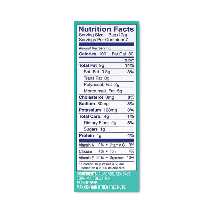 Oven Roasted Sea Salt Almonds, 0.6 oz Bag, 7 Bags/Box, 6 Box/Carton