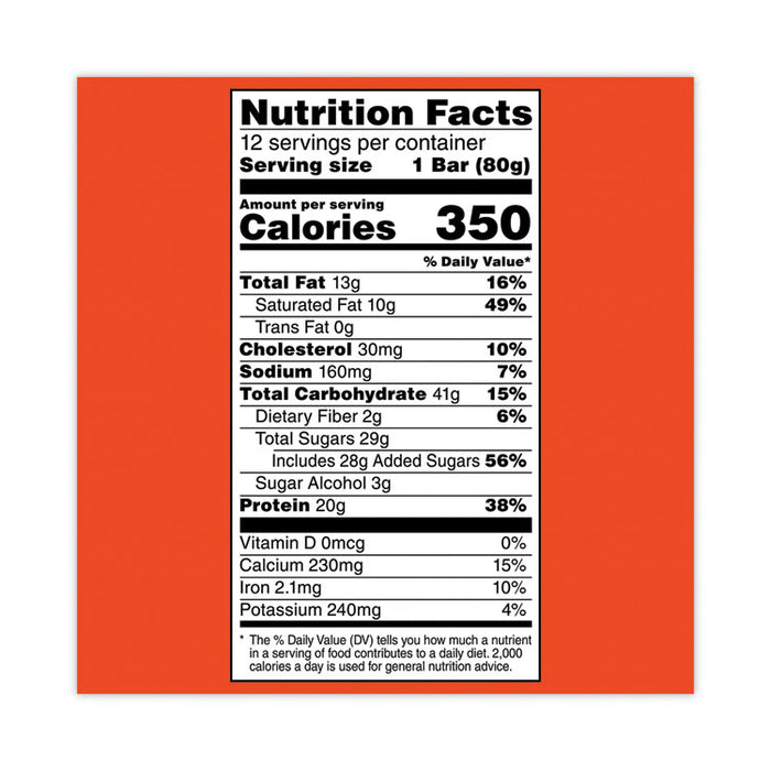 Recover Chocolate Chip Whey Protein Bar, 2.8 oz Bar, 12 Bars/Carton