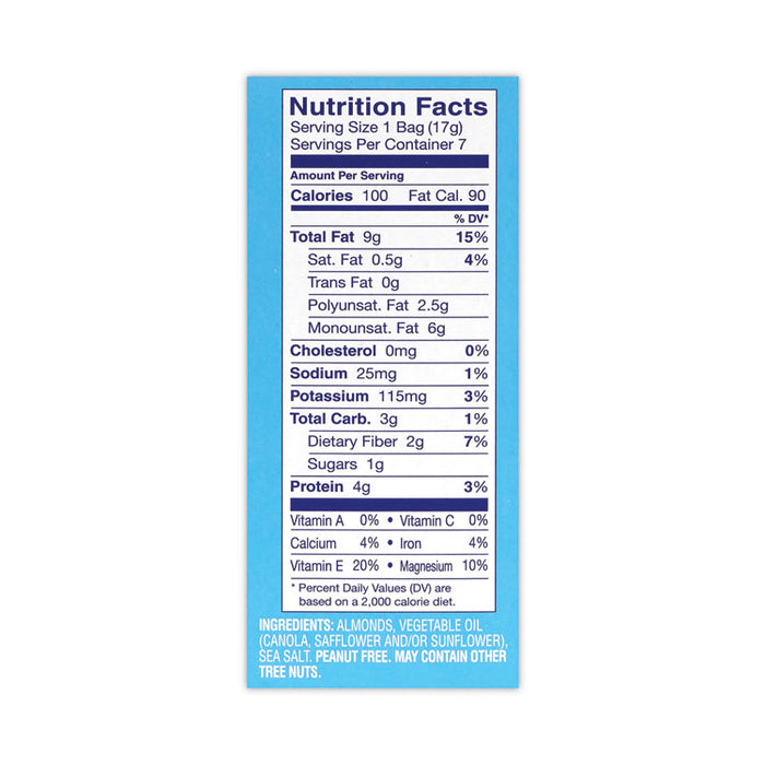 Low Sodium Lightly Salted Almonds, 1.5 oz Bag, 42 Bags/Carton