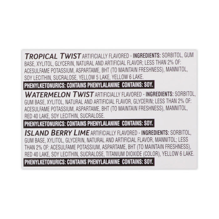 Sugar-Free Gum, Fruit Variety, 14 Pieces/Pack, 20 Packs/Carton