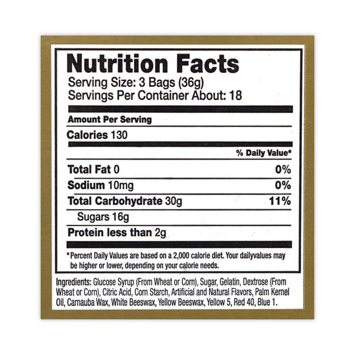 Goldbears Gummi Candy, 0.4 oz Pouches, Lemon; Orange; Pineapple; Rasberry; Strawberry, 54/Carton